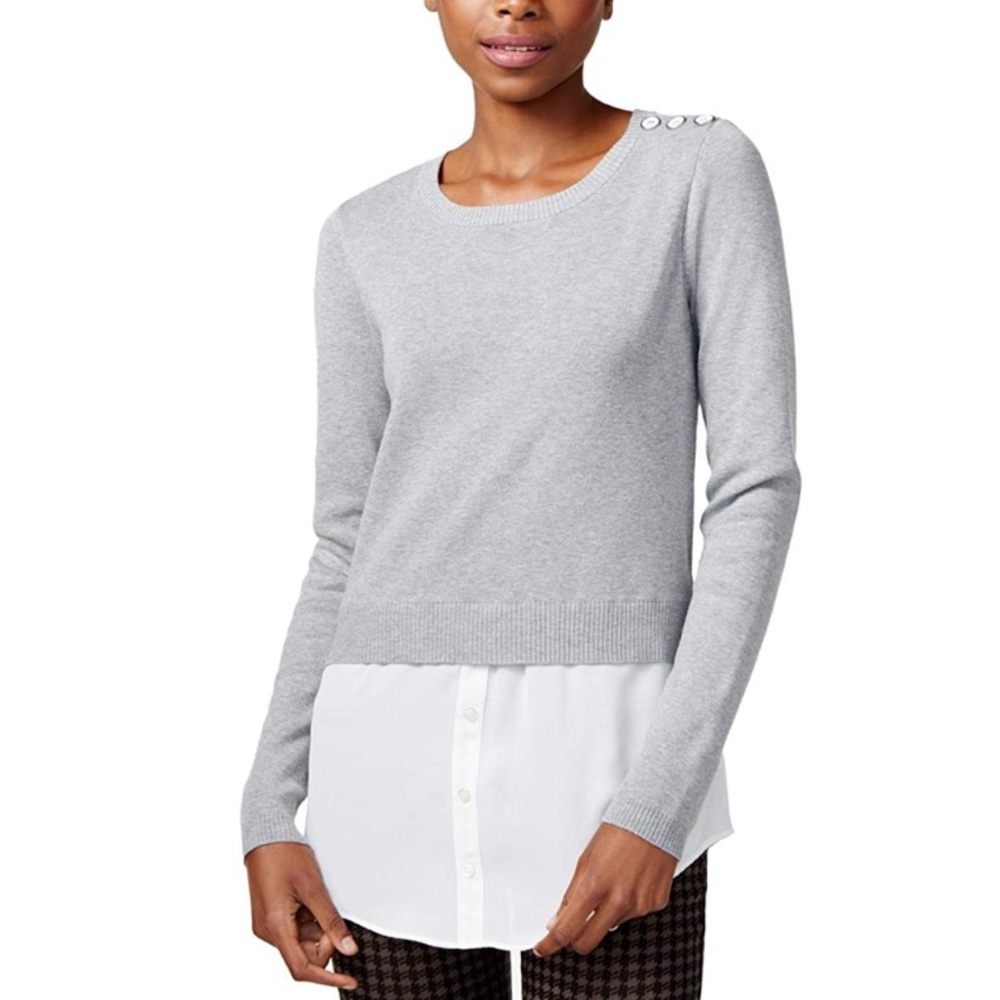 Maison Jules Gray and Ivory Layered-Look Pull-Over Sweater